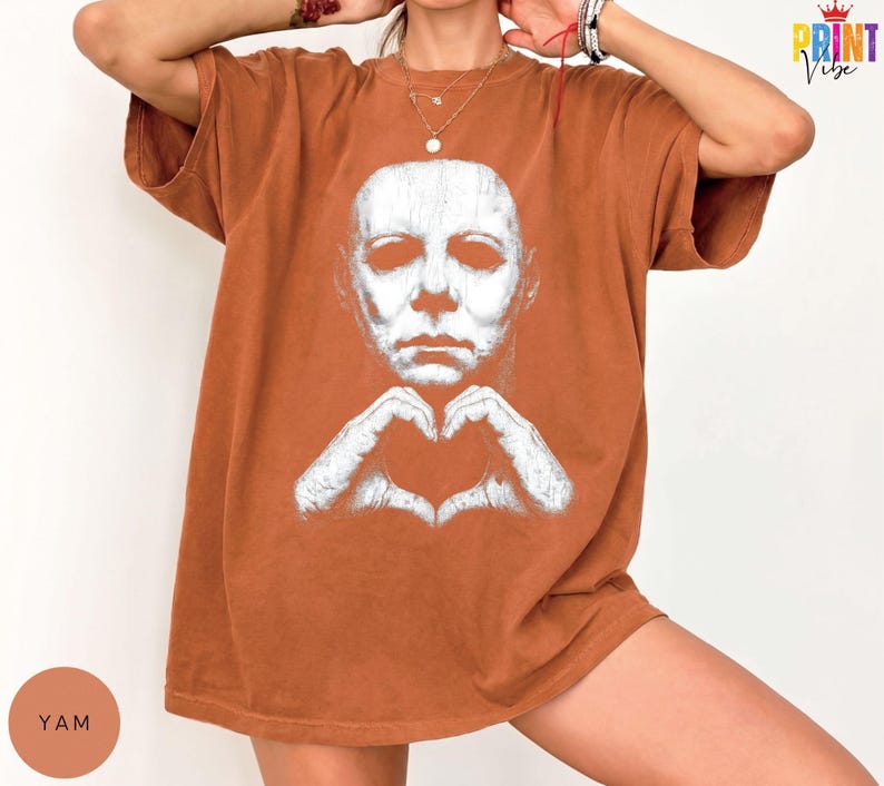Comfort Colors® Michael Myers Heart Hands Tee, Vintage Horror Movie Shirt, Halloween Slasher Graphic Apparel image 4