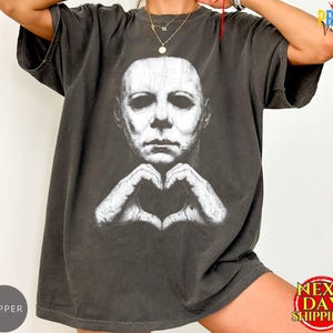 Comfort Colors® Michael Myers Heart Hands Tee, Vintage Horror Movie Shirt, Halloween Slasher Graphic Apparel