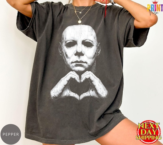Comfort Colors® Michael Myers Heart Hands Tee, Vintage Horror Movie Shirt, Halloween Slasher Graphic Apparel