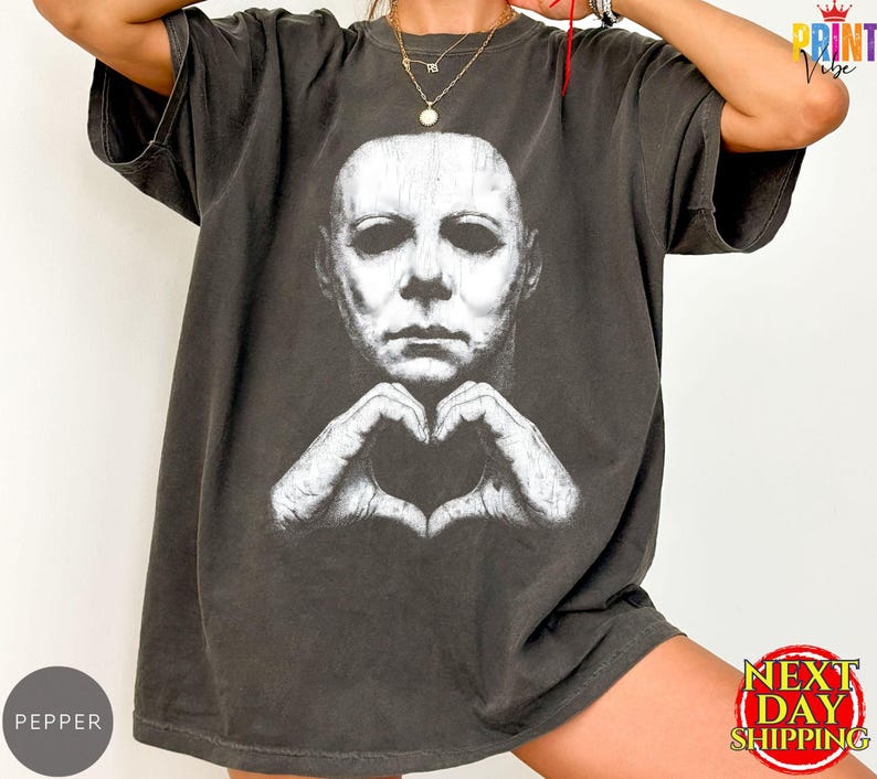 Comfort Colors® Michael Myers Heart Hands Tee, Vintage Horror Movie Shirt, Halloween Slasher Graphic Apparel