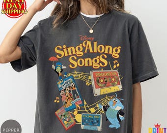 Comfort® Vintage Disney Sing-Along Songs Shirt, Retro 90s Disney VHS Tape Tee,Disneyland Fun Nostalgia Graphic,Classic Disney Music Fan Gift