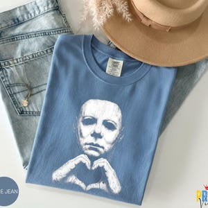 Comfort Colors® Michael Myers Heart Hands Tee, Vintage Horror Movie Shirt, Halloween Slasher Graphic Apparel image 6