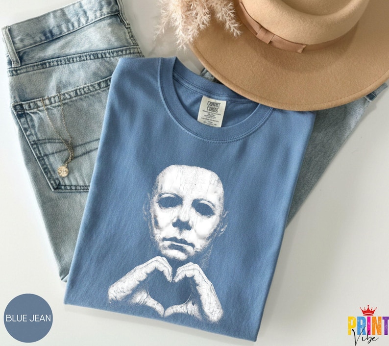 Comfort Colors® Michael Myers Heart Hands Tee, Vintage Horror Movie Shirt, Halloween Slasher Graphic Apparel image 6