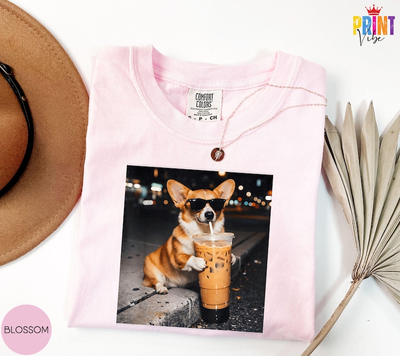 Comfort Colors® Funny Corgi Drinking Iced Coffee T-shirt, Vintage Corgi Dog Shirt, Corgi Mom Gift, Corgi Dad Unisex Tee, Dog Lover Shirt image 6