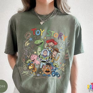 Comfort Colors® Toy Story Kids Shirt, Woody Buzz Childlike Drawing Tee image 3