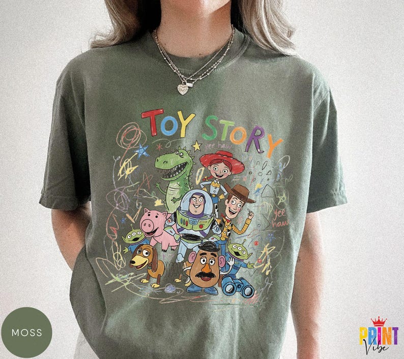 Comfort Colors® Toy Story Kids Shirt, Woody Buzz Childlike Drawing Tee image 3