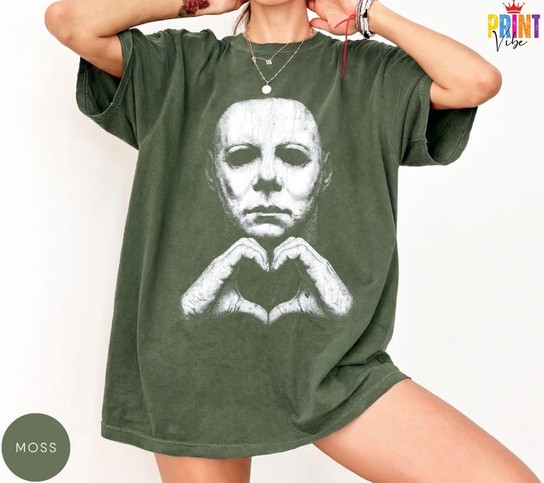 Comfort Colors® Michael Myers Heart Hands Tee, Vintage Horror Movie Shirt, Halloween Slasher Graphic Apparel image 3