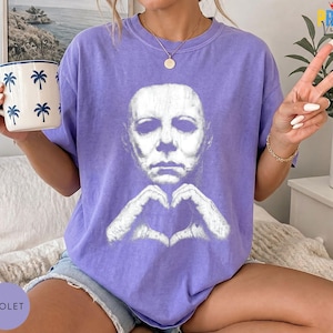 Comfort Colors® Michael Myers Heart Hands Tee, Vintage Horror Movie Shirt, Halloween Slasher Graphic Apparel image 5