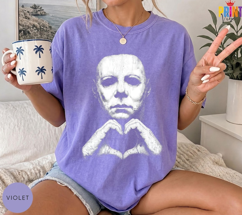 Comfort Colors® Michael Myers Heart Hands Tee, Vintage Horror Movie Shirt, Halloween Slasher Graphic Apparel image 5