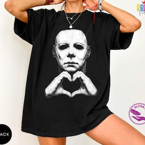 Comfort Colors® Michael Myers Heart Hands Tee, Vintage Horror Movie Shirt, Halloween Slasher Graphic Apparel image 2