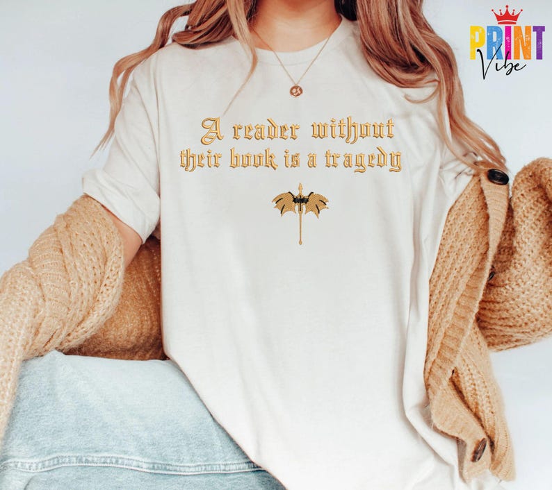 Faux Embroidered Dragon Rider Sweatshirt, Reader Without Their Book Sweater, Bookish Hoodie, Fourth Wing Shirt, Book Lovers T-Shirt image 7