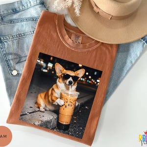 Comfort Colors® Funny Corgi Drinking Iced Coffee T-shirt, Vintage Corgi Dog Shirt, Corgi Mom Gift, Corgi Dad Unisex Tee, Dog Lover Shirt image 8