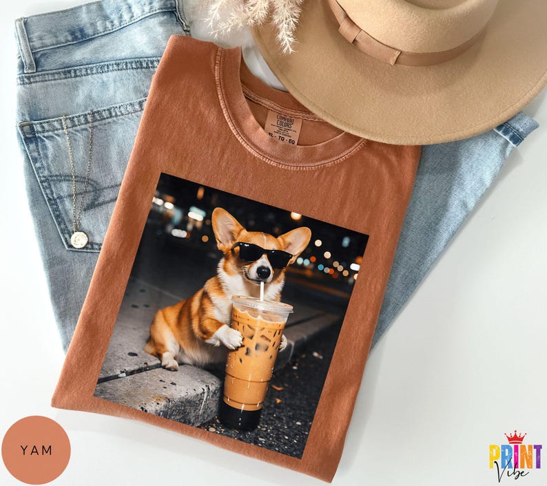 Comfort Colors® Funny Corgi Drinking Iced Coffee T-shirt, Vintage Corgi Dog Shirt, Corgi Mom Gift, Corgi Dad Unisex Tee, Dog Lover Shirt image 8