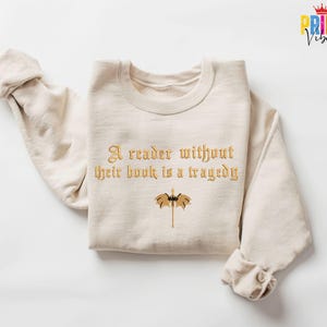 Faux Embroidered Dragon Rider Sweatshirt, Reader Without Their Book Sweater, Bookish Hoodie, Fourth Wing Shirt, Book Lovers T-Shirt image 2
