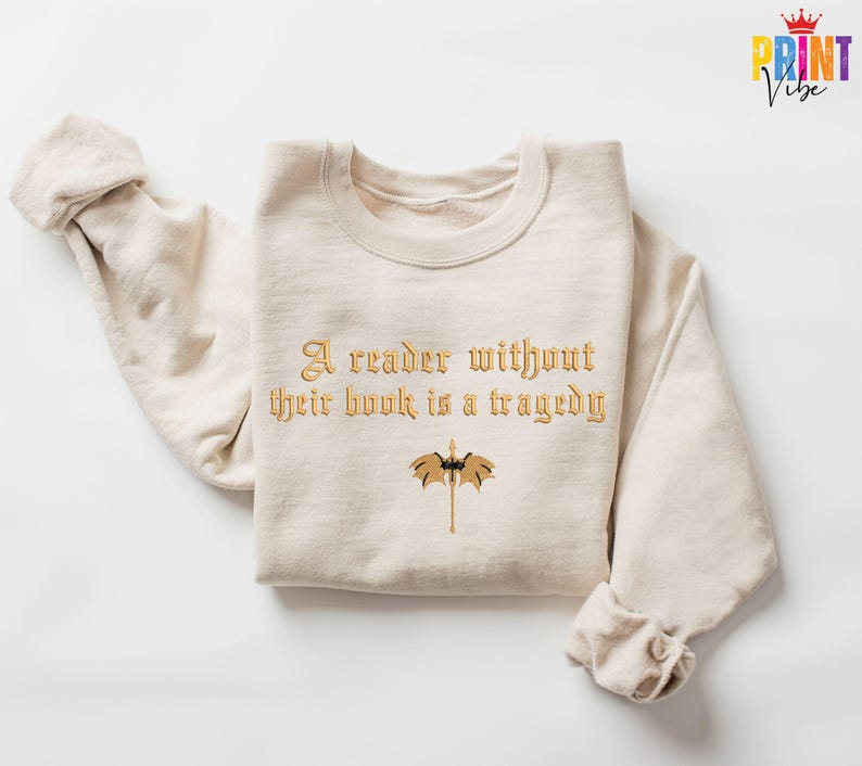 Faux Embroidered Dragon Rider Sweatshirt, Reader Without Their Book Sweater, Bookish Hoodie, Fourth Wing Shirt, Book Lovers T-Shirt image 2