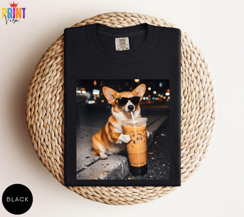 Comfort Colors® Funny Corgi Drinking Iced Coffee T-shirt, Vintage Corgi Dog Shirt, Corgi Mom Gift, Corgi Dad Unisex Tee, Dog Lover Shirt image 7