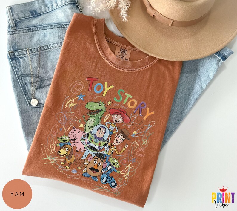 Comfort Colors® Toy Story Kids Shirt, Woody Buzz Childlike Drawing Tee image 8