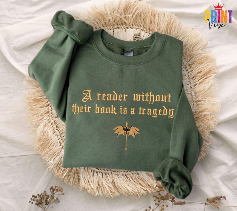 Faux Embroidered Dragon Rider Sweatshirt, Reader Without Their Book Sweater, Bookish Hoodie, Fourth Wing Shirt, Book Lovers T-Shirt image 3