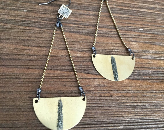ODIN Earrings - fashion - earrings - handmade jewelry - designer - egpytian - gold - brass - crystal - pyrite - boho - reiki - jewelry