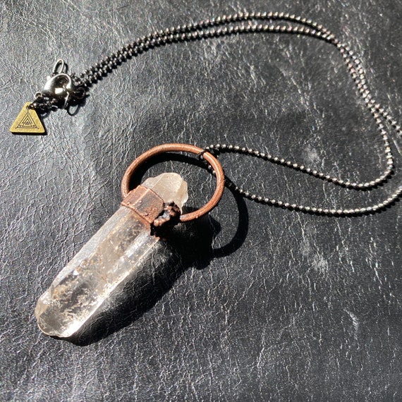 Handcrafted Electroformed Crystal quartz wand necklace