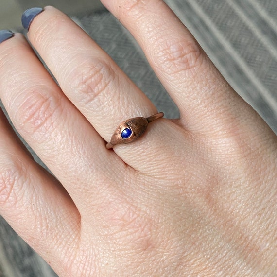 Handcrafted Copper electroformed Lapis Lazuli stacker rings