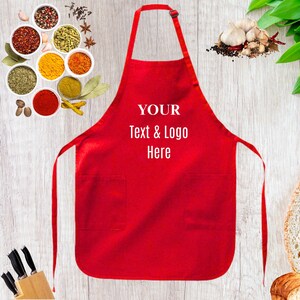 Personalized Logo Apron with Pockets: Custom Text, Trendy Design,