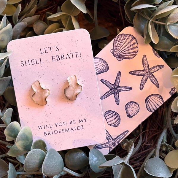 Muschel - Strand Ohrringe | Brautjungfer Karte | Geschenk | Perlenohrringe mit Perlen | Accessoires für Bridesmaid Box | Brautjungfer Vorschlag | Hochzeit