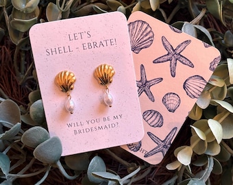 Shell - Beach Earrings | Bridesmaid Card | Gift | Pearl Resin Earrings | Accessories for Bridesmaid Box | Bridesmaid Proposal | Wedding