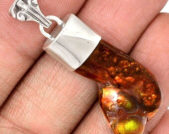 Mexican Fire Agate in Solid Sterling Silver. 1 5/8" Long Penant. 9684