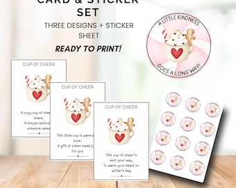 Cup of Cheer Printable Cards & Stickers | Holiday Kindness Cards | Random Acts of Kindness | Digital Download