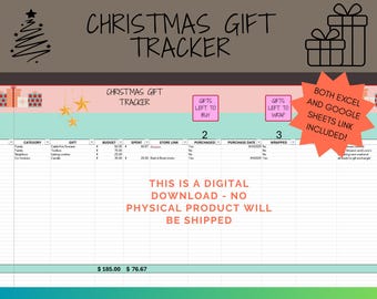 Christmas Gift Tracker | Holiday Budget and Gift Planner | Excel & Google Sheets Printable | Digital Download