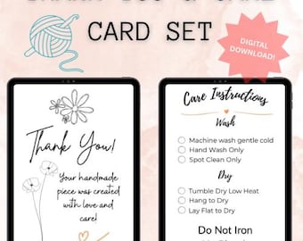 Printable Thank You and Care Cards | Crochet & Knitting Gift Tags PDF