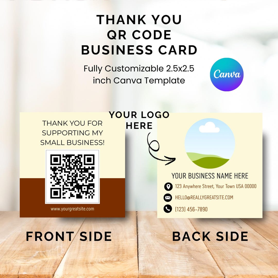 Minimalist Thank You QR Code Business Card | Editable 2.5x2.5 Inch ...