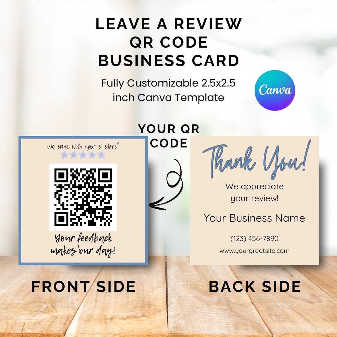 QR Code Review Card – Editable Canva Thank You Template – 2.5”x2.5 ...