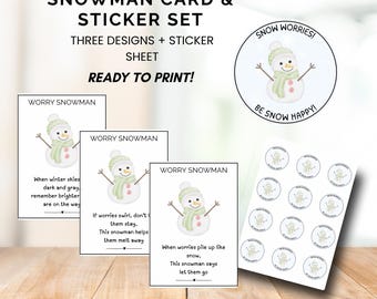 Worry Snowman Kindness Cards and Stickers | Digital Download | Random Acts of Kindness
