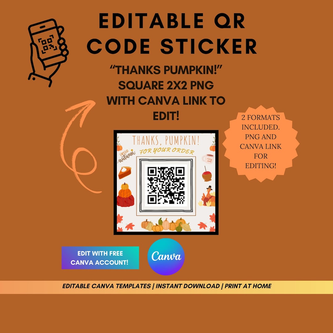 Thanks Pumpkin QR Code Sticker | Fall Thank You Label (canva Template ...