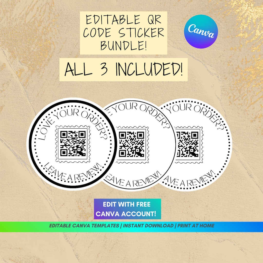 Qr Code Sign Bundle Editable QR Code Sticker Bundle: Small Business Packaging Labels (canva ...