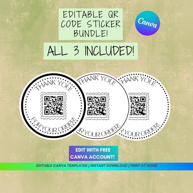 Editable QR Code Thank You Stickers | Small Business Labels (canva ...