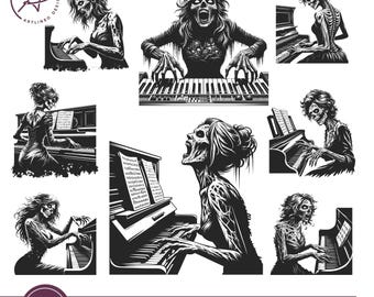 Zombie Piano Mom SVG: Halloween Horror Musician Clipart (Digital Download)