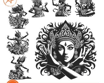Balinese Goddess SVG Bundle – Traditional Dance Silhouette Cut Files (Digital download)