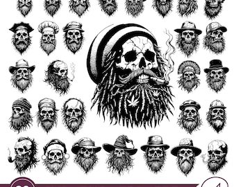 Skull Beard SVG Bundle :  Bearded Skull Clipart (digital download)