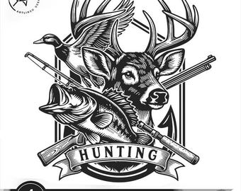 Hunting Fishing Club SVG: Deer, Guns, Ducks & Fish Clipart (Digital Download)