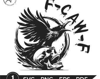 F-Caw-F SVG : Dark Raven Skull SVG, Halloween Gothic Crow Clipart (digital download)
