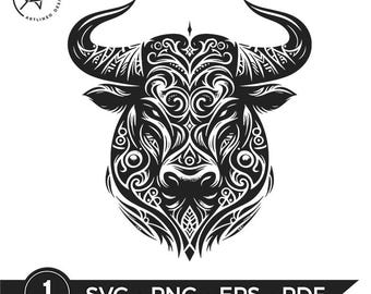 Tribal Bull Silhouette SVG: Boho Mandala Design (Digital Download)