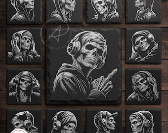 Skull DJ with Headphones : Slate Engraving, Laser Engraving Files (digital download)