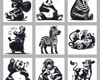 Cartoon Animals SVG Bundle: 12 Fun Clipart Designs (Digital Download)