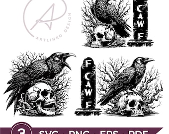 F-Caw-F SVG : Gothic Skull Raven Tombstone SVG, Dark Art Halloween Cricut Design (digital download)