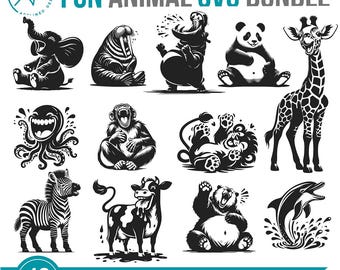 Cartoon Animals SVG Bundle: 12 Fun Clipart Designs (Digital Download)