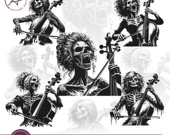 Zombie Cello Mom SVG: Gothic Zombie Musician Clipart (Digital Download)