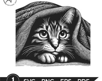 Peekaboo Kitten SVG: Cozy Cat Under Blanket Clipart (Digital Download)